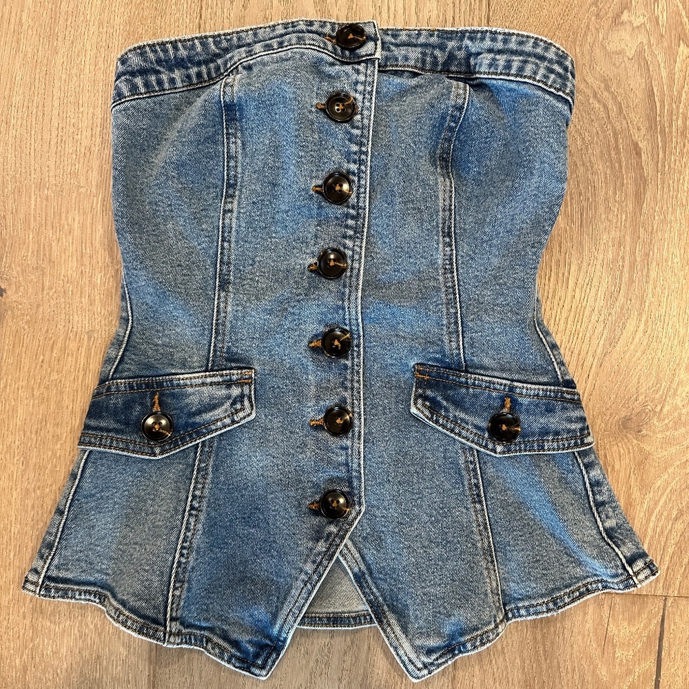 Blank NYC denim button up strapless top, small